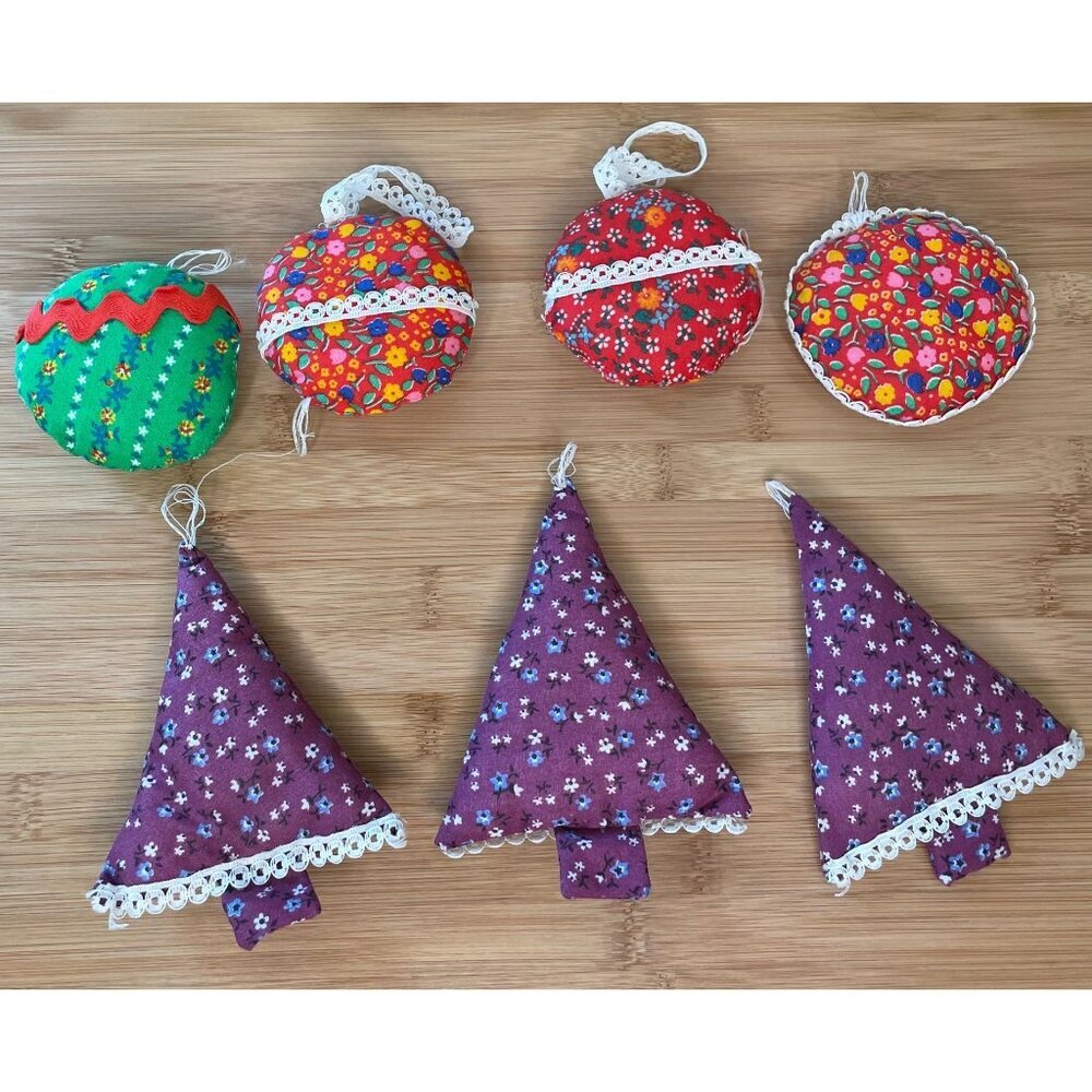 Handmade Fabric Christmas Ornaments Boho Cottagecore Grandma Cozy Home Vintage